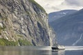 Norwegian fjord landscape. Hellesylt, Geiranger cruise travel. Royalty Free Stock Photo