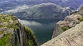 Norwegian fjord Lysefjord between the high hills