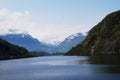 Norwegian fjord with mountains in background, Hardangerfjord Royalty Free Stock Photo