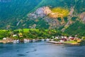 Norway village and fjord landscape in Flam Royalty Free Stock Photo