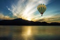 Norwegian fjords. Hot air balloon, Geiranger, Norway. Sunrise Royalty Free Stock Photo