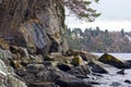 Norwegian fjords and mountains. Rocky shore, waves and trees. Bergen Royalty Free Stock Photo