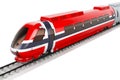 Norwegian flag painted on the high speed train. Rail travel in the Norway, concept. 3D rendering Royalty Free Stock Photo