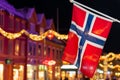 Norwegian flag in Tromso city centre Royalty Free Stock Photo