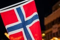 Norwegian flag in Tromso city centre Royalty Free Stock Photo