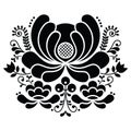 Norwegian folk art black and white pattern - Rosemaling style embroidery Royalty Free Stock Photo