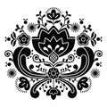 Norwegian folk art Bunad black pattern - Rosemaling style embroidery Royalty Free Stock Photo