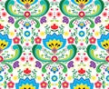 Norwegian folk art vector seamless pattern - Rosemaling style embroidery design Royalty Free Stock Photo