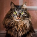 Norwegian forest cat portrait close up with big fluffy muzzle Royalty Free Stock Photo
