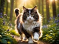 A Norwegian Forest cat strutting proudly in the park