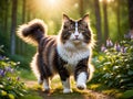 A Norwegian Forest cat strutting proudly in the park