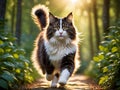 A Norwegian Forest cat strutting proudly in the park
