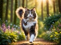 A Norwegian Forest cat strutting proudly in the park