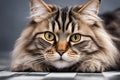Norwegian Forest cat . lying on the ground. Royalty Free Stock Photo