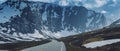 Norwegian highway road in the mountains covered with snow Royalty Free Stock Photo
