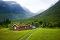 Norwegian house and mountains Royalty Free Stock Photo