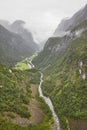 Norwegian landscape with mountain and river. Stalheim viewpoint.