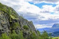 Norwegian landscape with trees firs mountains and rocks. Norway Nature Royalty Free Stock Photo