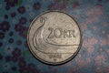 Norwegian metal coin with denomination of five Norwegian kroner