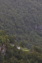 Norwegian mountain road with bus. Stalheim viewpoint. Norway transportation