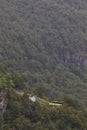 Norwegian mountain road with bus. Stalheim viewpoint. Visit Norw