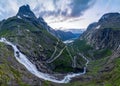 Norwegian mountain road. Trollstigen. Stigfossen waterfall