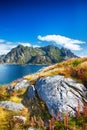 Norwegian mountains in Henningsvaer on Lofoten islands in Norway.