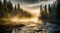 Norwegian Nature: Sunrise Fog On The River - Uhd Image