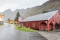 Norwegian old city A with reflections in water and cloudy sky, n Royalty Free Stock Photo