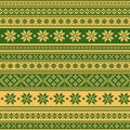 Norwegian ornament. Scandinavian knitted texture. Vector seamless pattern. Green and yellow colors