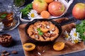 Norwegian pie with apple, apricot and almond