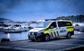 Norwegian Police Car parked near sea Royalty Free Stock Photo