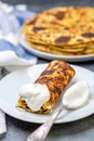 Norwegian potato pancakes lefse with sour cream