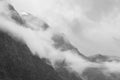 Norwegian rocky mountain landscape with fog. Stalheim viewpoint