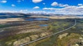 Norway aerial view from drone with lakes and road Royalty Free Stock Photo