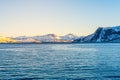 Norwegian Snow Mountains with Fjord close to Tromso Royalty Free Stock Photo