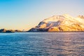 Norwegian Snow Mountains with Fjord close to Tromso Royalty Free Stock Photo