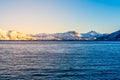 Norwegian Snow Mountains with Fjord close to Tromso Royalty Free Stock Photo