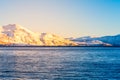 Norwegian Snow Mountains with Fjord close to Tromso Royalty Free Stock Photo