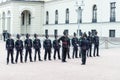 Norwegian soldiers in gala uniforms changing honor guard in front of the Royal Palace on July 1, 2016 in Oslo, Norway.