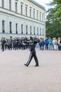 Norwegian soldiers in gala uniforms changing honor guard in front of the Royal Palace on July 1, 2016 in Oslo, Norway.