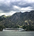 Norwegian Star at anchor in Kotor Bay Royalty Free Stock Photo