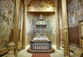 Norwegian stave church indoor. Wooden altar. Heddal. Norway tour