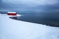 Norwegian stormy winter fjord landscape