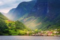 Norway village and fjord landscape Royalty Free Stock Photo