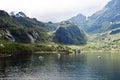 Norwegian Trollfjord, famous small fjord in Norway, lifting fog