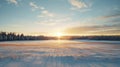 Norwegian Winter Wonderland: Stunning Snow-covered Field At Sunset