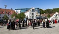 Norwegians gather for annual Constitution Day parade at Stavanger port in city centre early morning