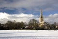 Norwich Cathedral and cricket field in the snow