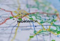 Norwich on map Royalty Free Stock Photo